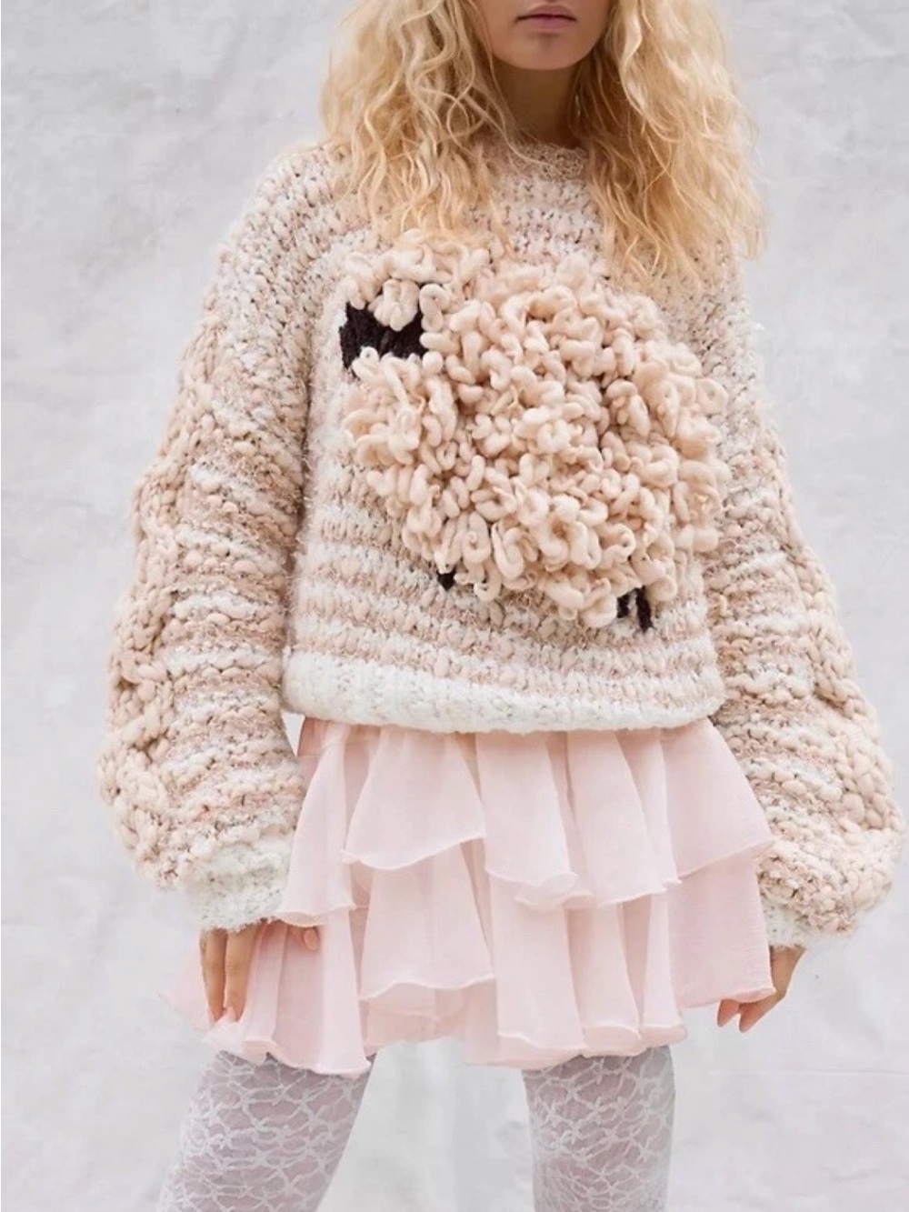 Free People Dream of Sheep Chunky Cream Knit Sweater MSRP $398